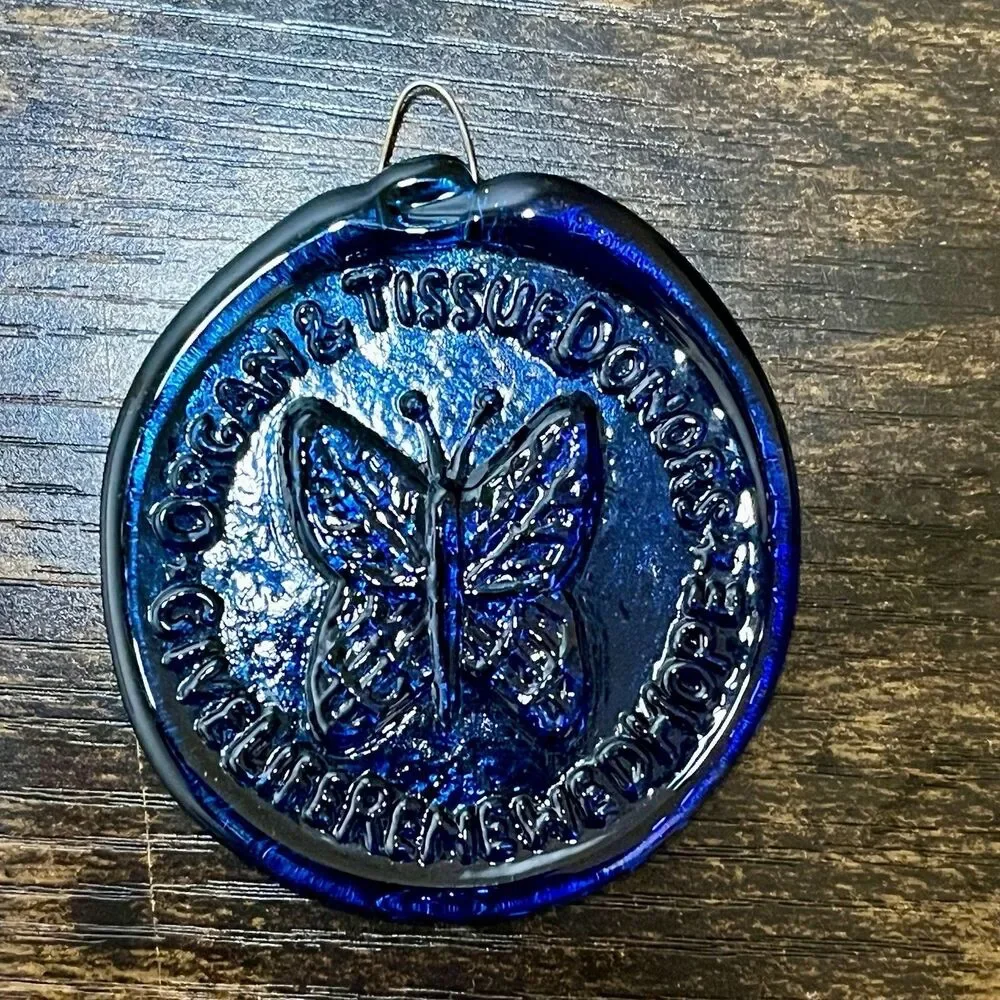 Vintage Blue Cobalt Glass Butterfly Suncatcher Organ Donor Give Life Hope